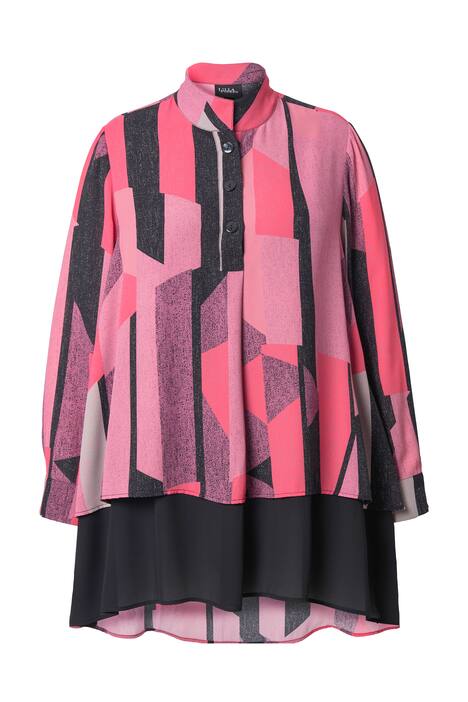 Tunika, pruhy, A střih, stojáček, dlouhé rukávy, vrstvený vzhled