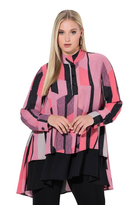 Tunika, pruhy, A střih, stojáček, dlouhé rukávy, vrstvený vzhled