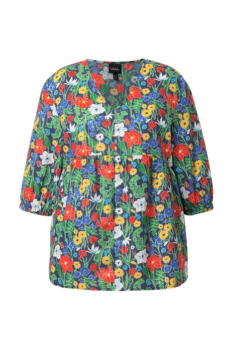 Halenka, třpytivá, květy, A střih, výstřih do V, 3/4 rukávy