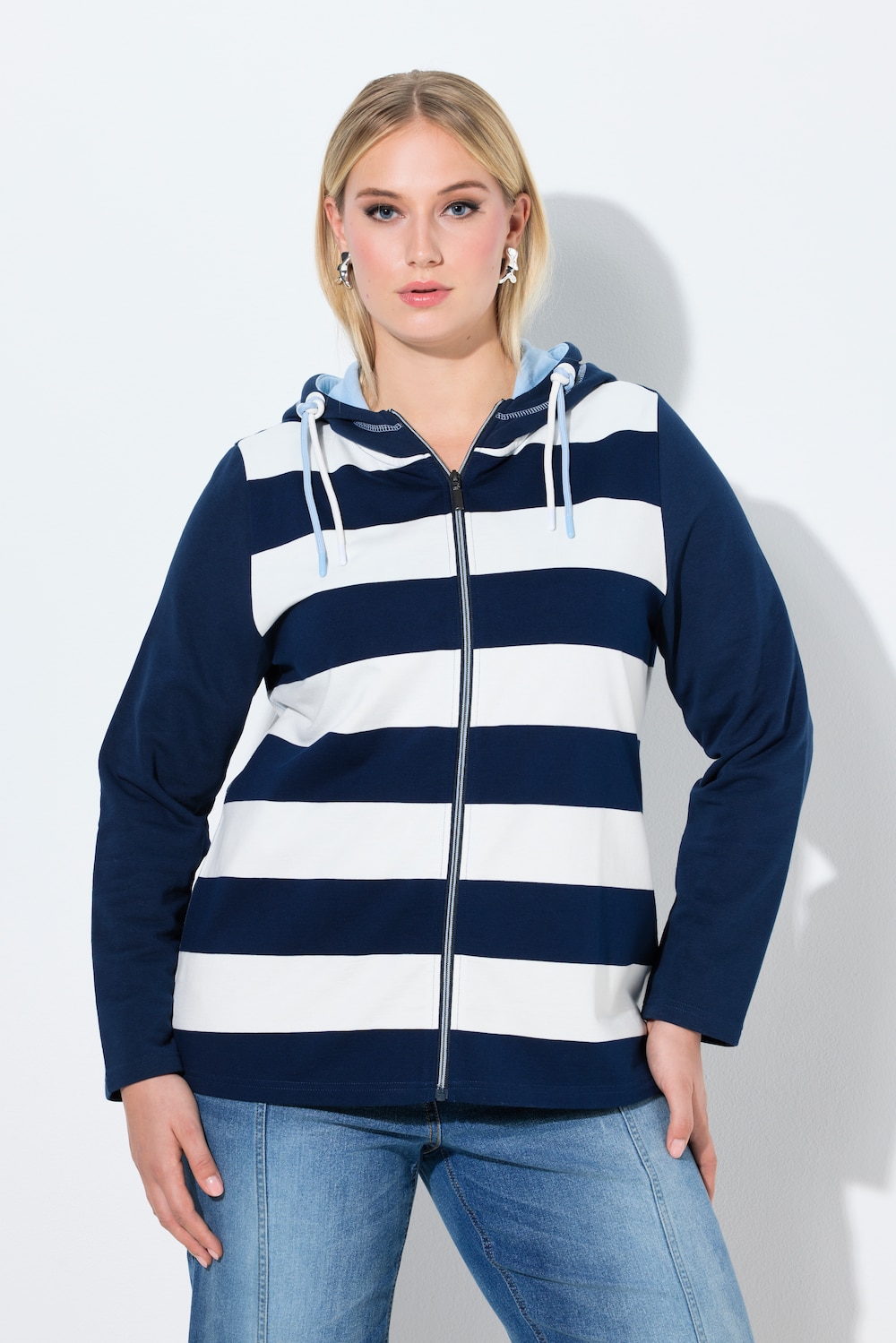 Thumbnail - Große Größen Sweatjacke, Damen, blau, Größe: 58/60, Baumwolle/Polyester, Ulla Popken