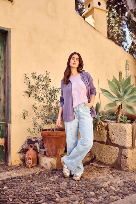 Giacca di felpa e piqué a nido d'ape con cappuccio e maniche lunghe