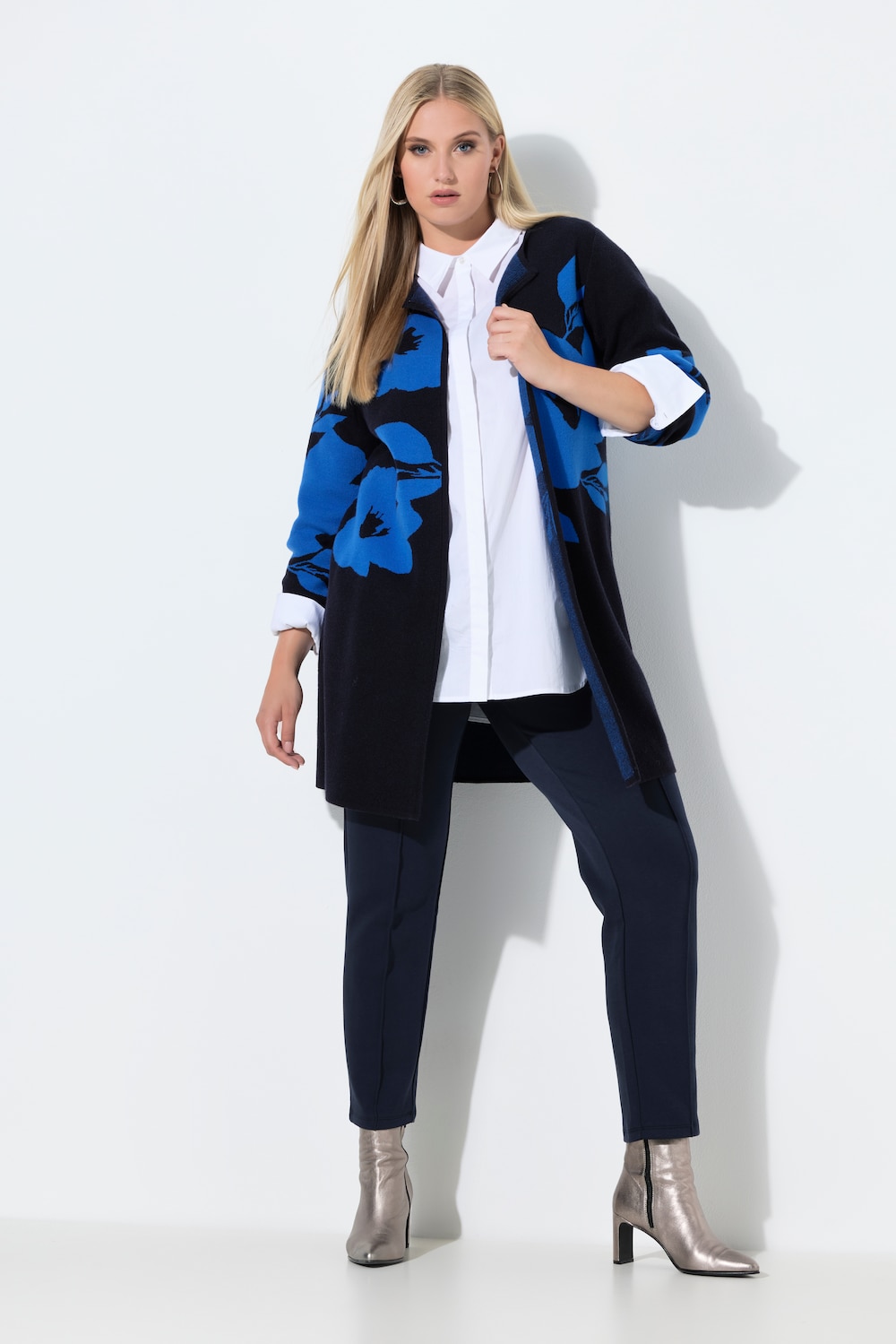 Strickjacke, Blüten, Doucleface, Rundhals, Langarm