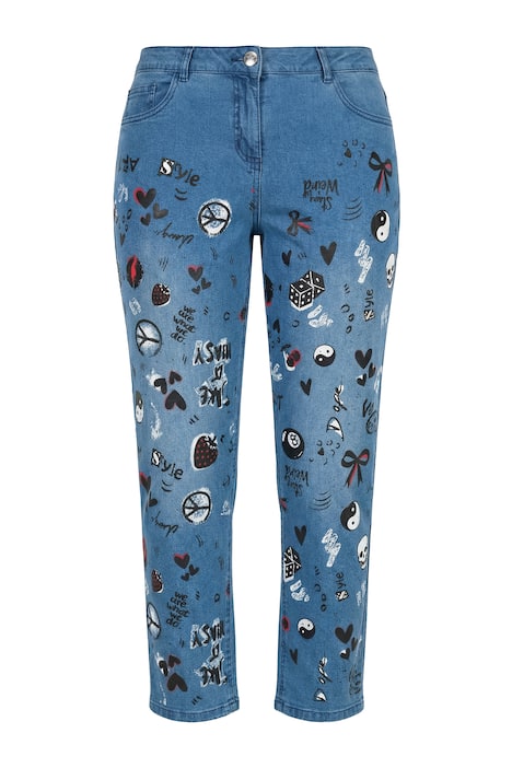 Boyfriend džíny, 5 kapes, plošný potisk