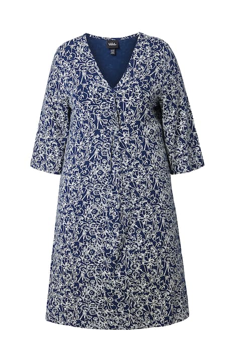 Žerzejové šaty, řasení, A střih, výstřih do V, 3/4 rukávy