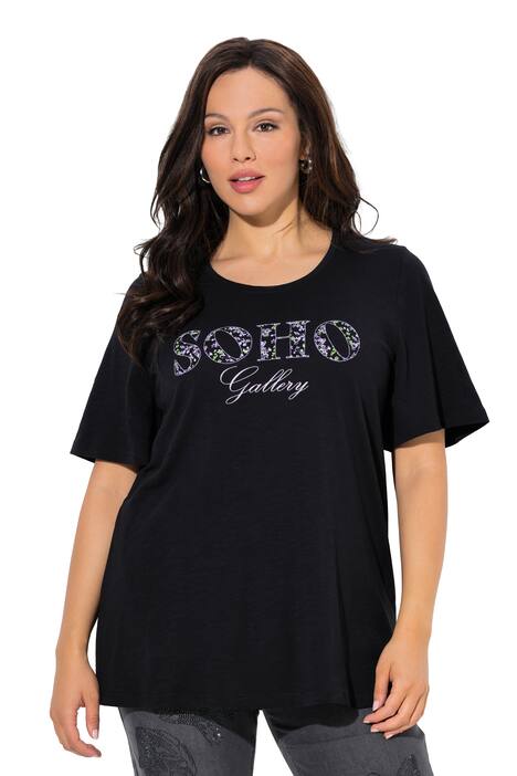 Tričko, nápis, A střih, kulatý výstřih, krátké zvonové rukávy