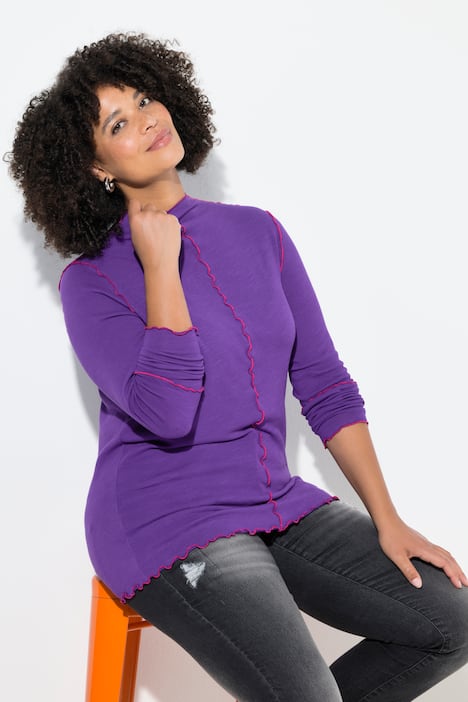 Gebreid shirt, basic slim fit, color golven-naden
