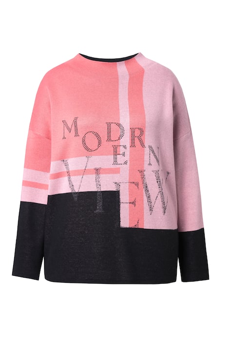 Svetr, třpytivý nápis, stojáček, dlouhé rukávy