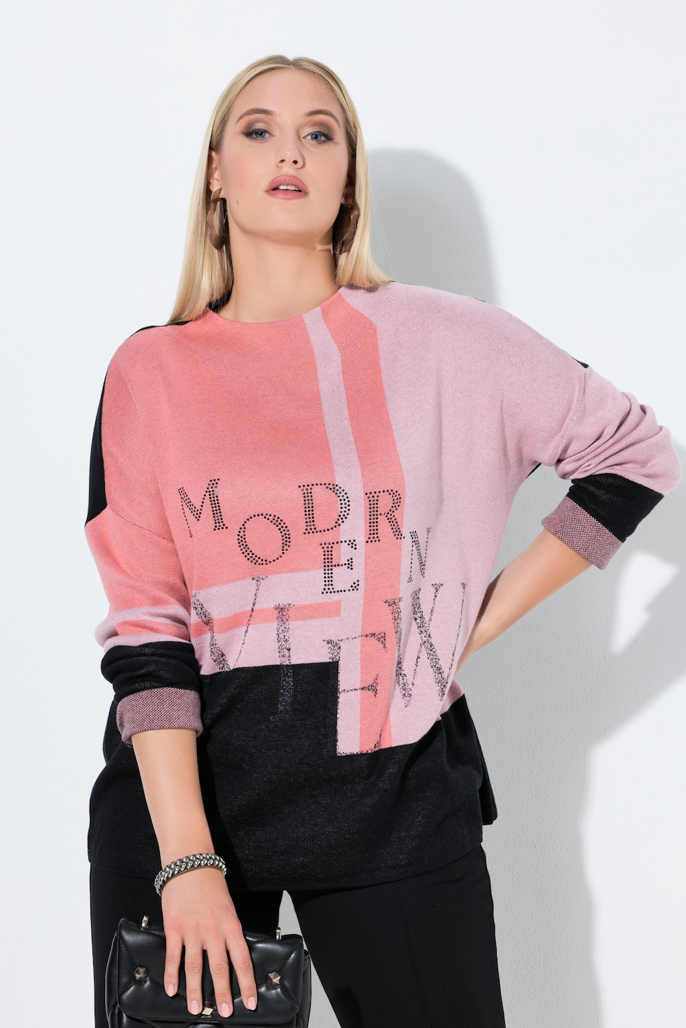 Pullover, Glitzer-Schriftzug, Stehkragen, Langarm