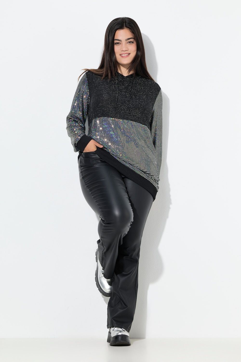 Bootcut-jeans med omslag, coating og 5 lommer