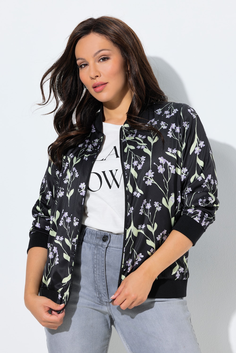 Omkeerbare blouson, bloemen/effen, collegekraag, lange mouwen