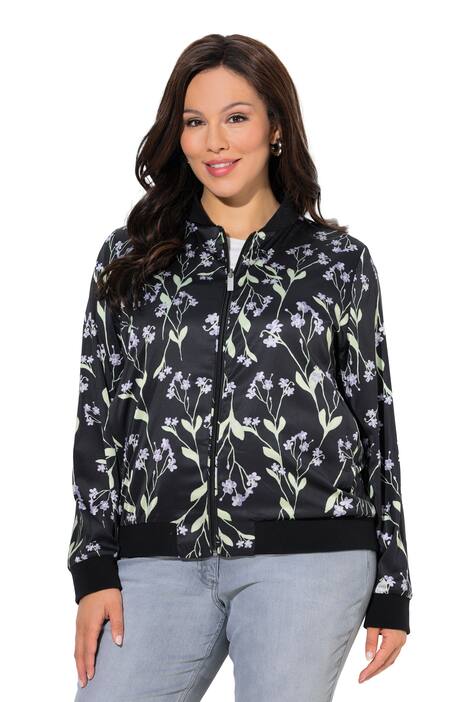 Oboustranný bluzon, květy / jednobarevný, nízký límeček, dlouhé rukávy