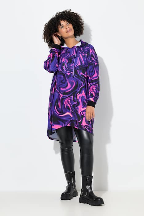 Sudadera con capucha, oversize, estampado de mármol, capucha