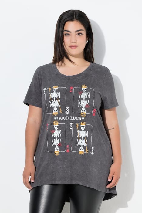 T-shirt, langere A-lijn, doodskop-kaarten
