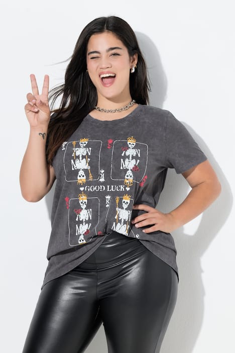 T-shirt, langere A-lijn, doodskop-kaarten
