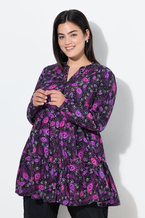 Bluse, Feder-Muster, Volants