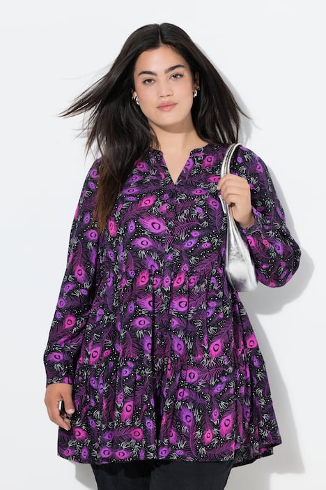 Bluse, Feder-Muster, Volants