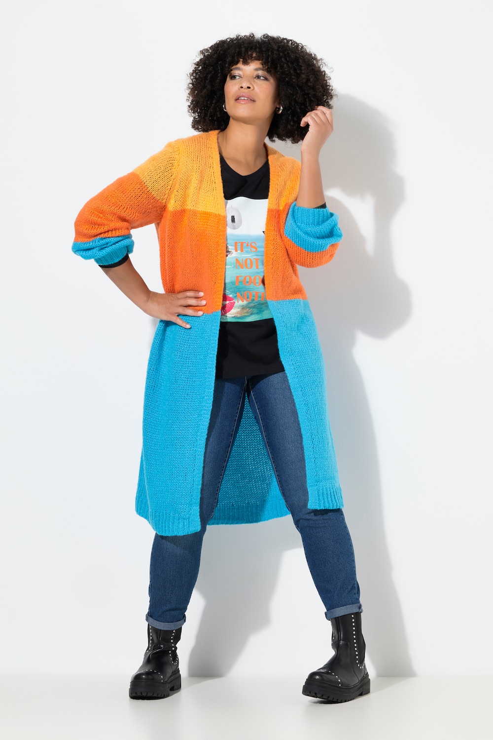 Strickjacke, langer Straight Fit, Blockstreifen