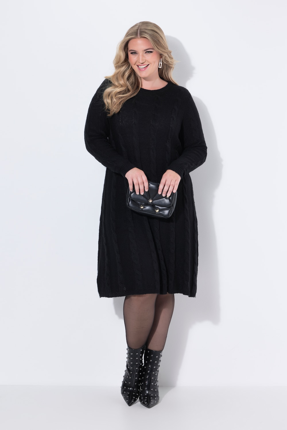 Strickkleid, A-Linie, Zopfmuster, Langarm