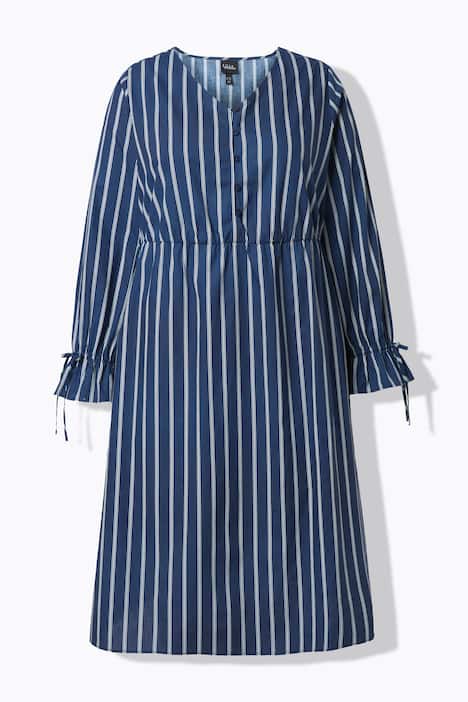 Kleid, Streifen, A-Linie, V-Ausschnitt, Langarm