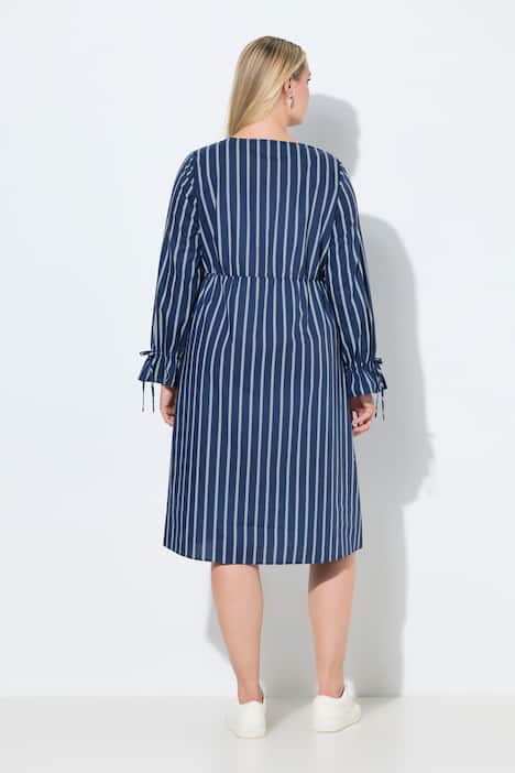 Kleid, Streifen, A-Linie, V-Ausschnitt, Langarm