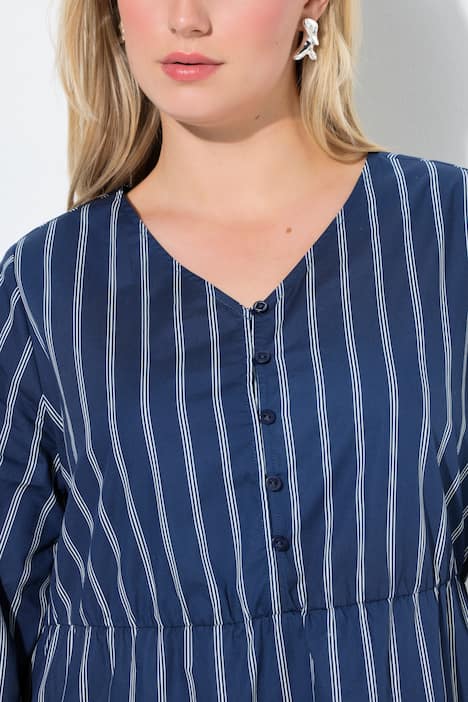 Kleid, Streifen, A-Linie, V-Ausschnitt, Langarm