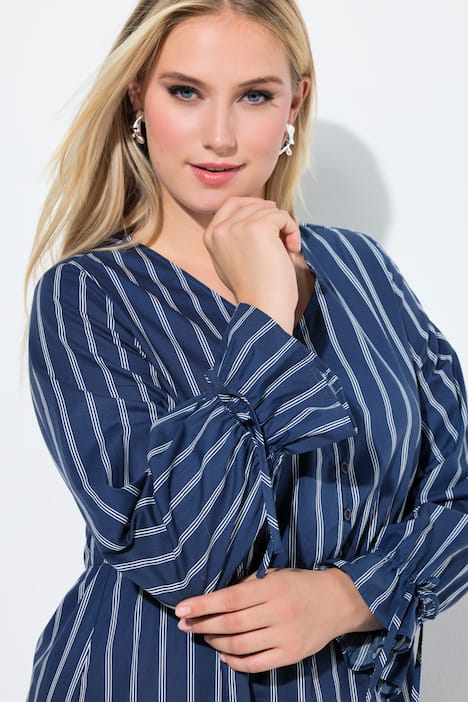 Kleid, Streifen, A-Linie, V-Ausschnitt, Langarm