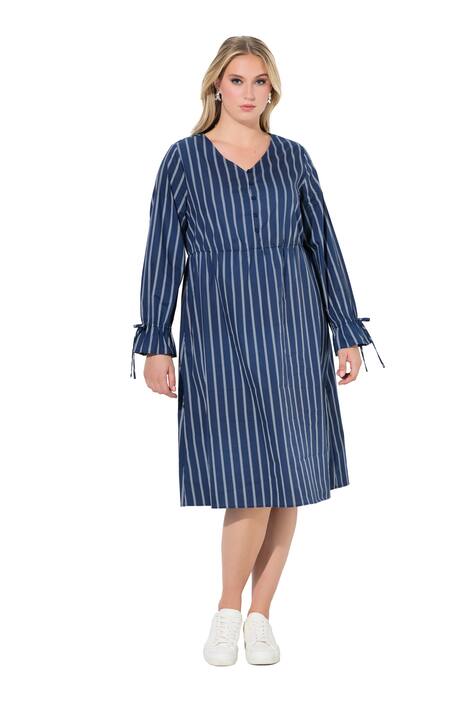 Šaty, pruhy, A střih, výstřih do V, dlouhé rukávy