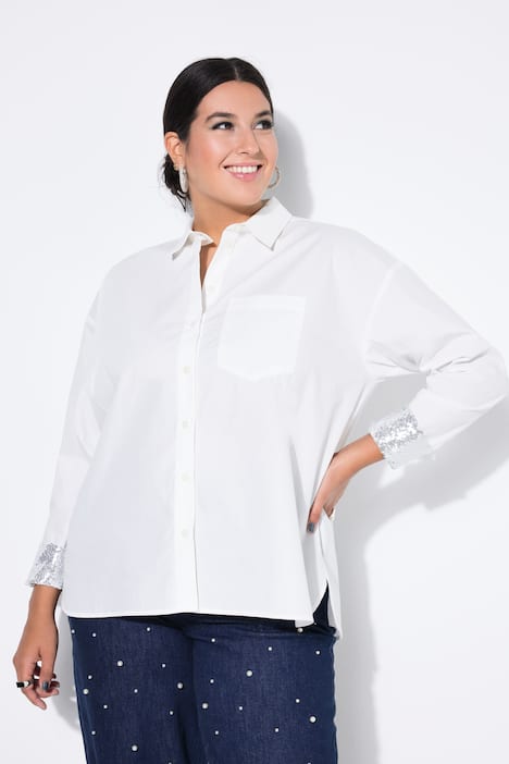 Overhemdblouse, oversized, glanzend gevoerde manchetten