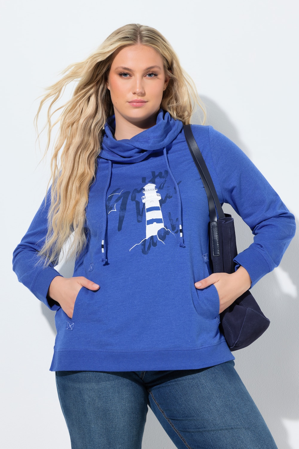 Sweatshirt, maritimes Motiv, Stehkragen, Langarm