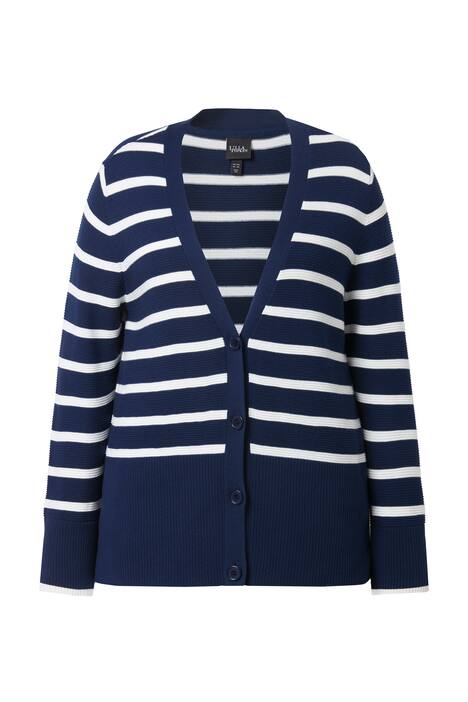 Rozepínací svetr, pruhy, výstřih do V, dlouhé rukávy