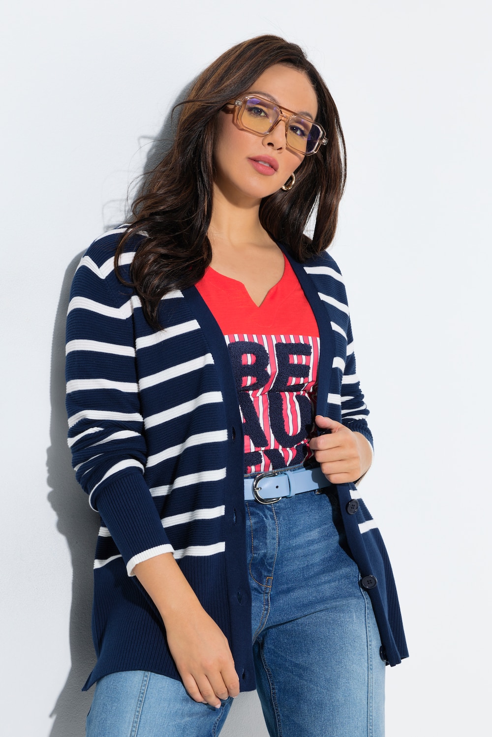 Vest, strepen, V-hals, lange mouwen