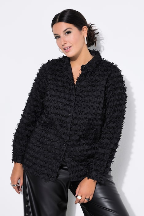 Hemdbluse, Wide Straight Shape, Fransen