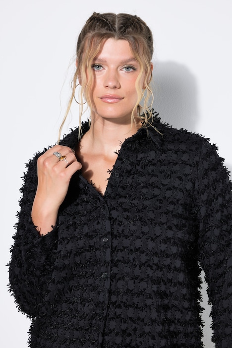 Hemdbluse, Straight Shape, Fransen