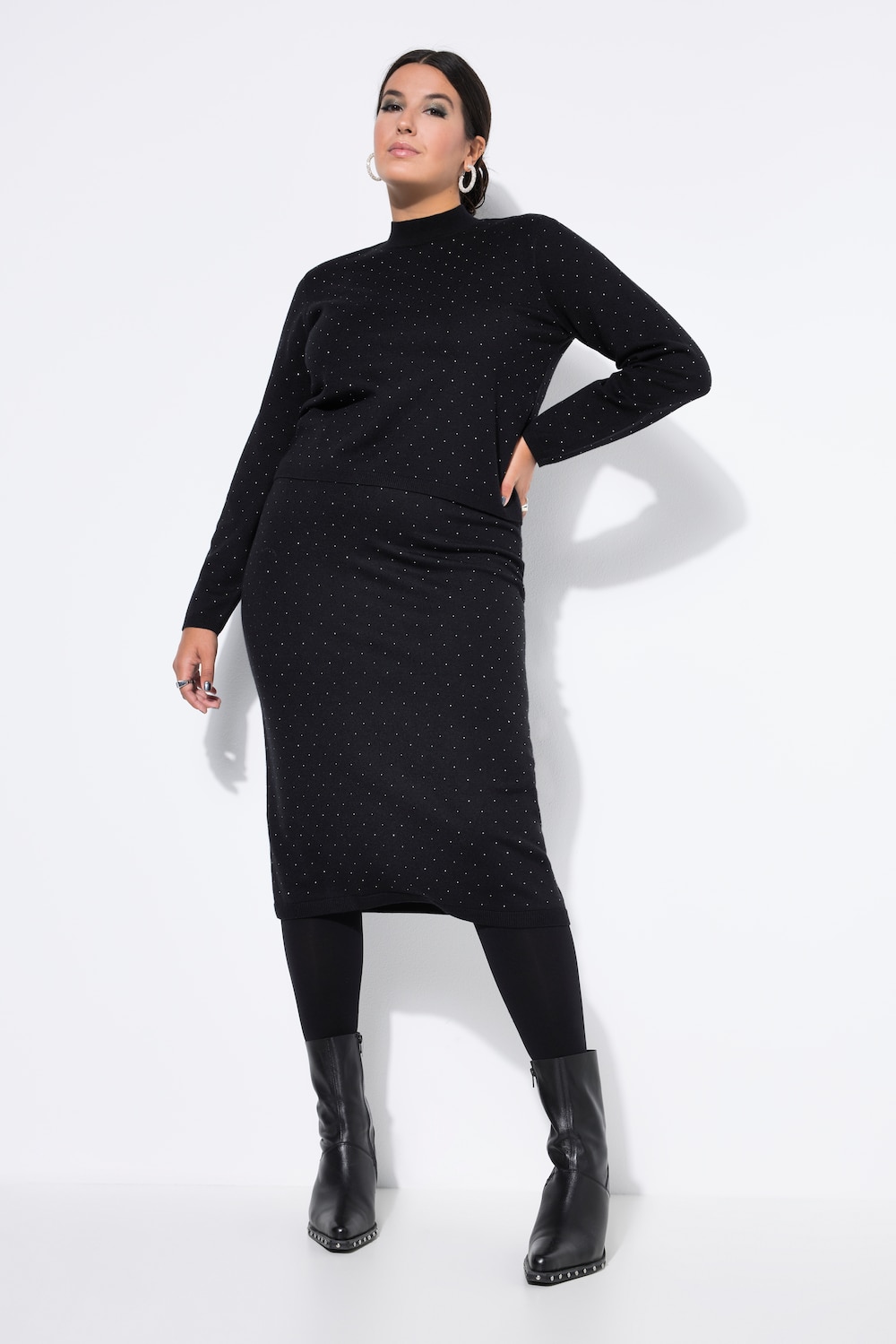 Große Größen Midirock, Damen, schwarz, Größe: 54/56, Viskose/Synthetische Fasern/Polyester, Studio Untold