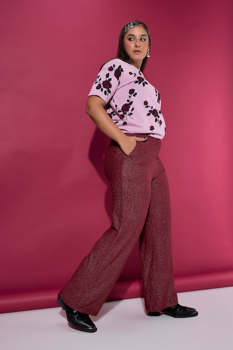 Broek, wijde pijpen, structuur en glitter