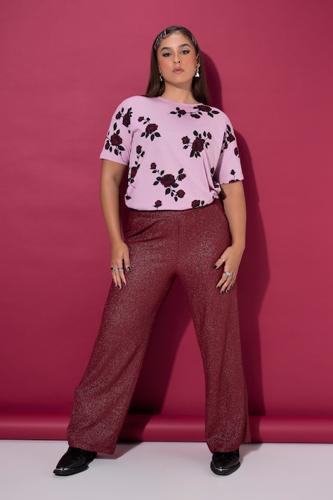 Broek, wijde pijpen, structuur en glitter