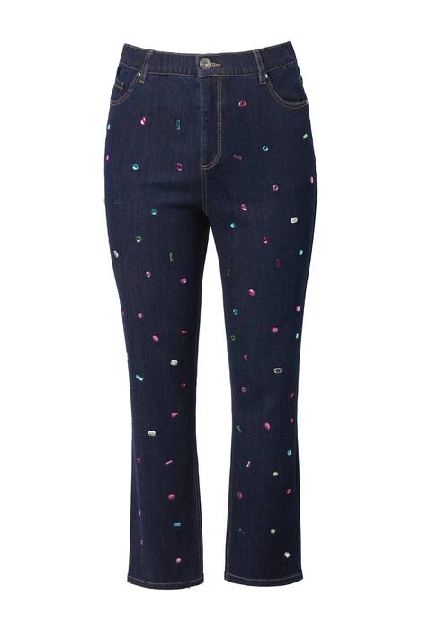 Mom džíny, široké nohavice, třpytivé kamínky, 5 kapes
