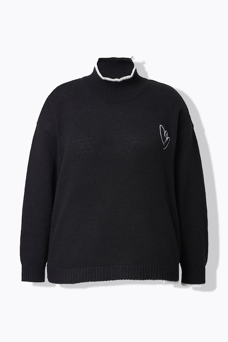 Trui, geborduurd hart, opstaande kraag