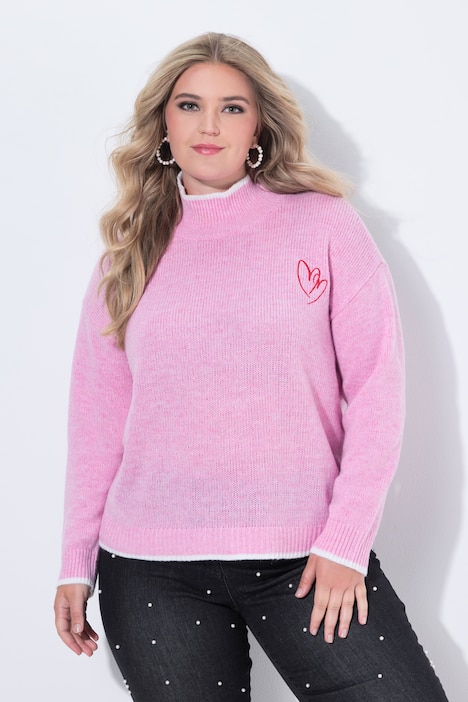 Pullover, gesticktes Herz, Stehkragen