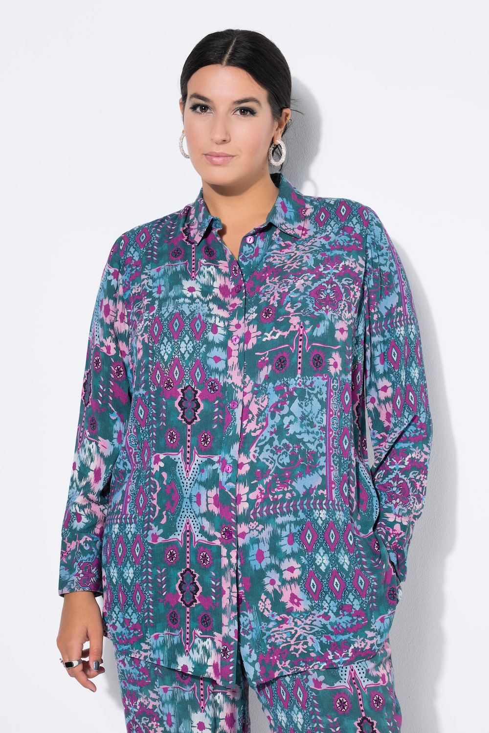 Hemdbluse, Straight Shape, Flower-Print, Strukturware