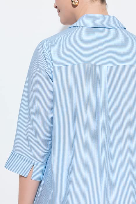 Longbluse, Streifen/Blüten, A-Linie, Hemdkragen, 3/4-Arm