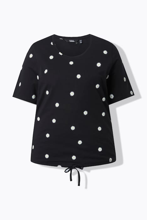 T-Shirt, blomstret, classic, rund hals, kort ærme, bindebånd