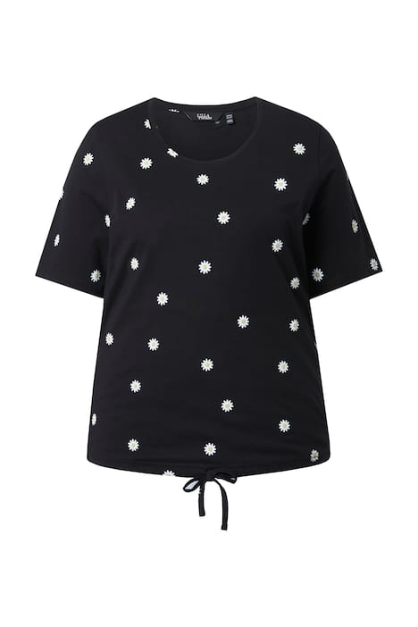 Tričko, květy, Classic, kulatý výstřih, krátké rukávy, stahování na lemu