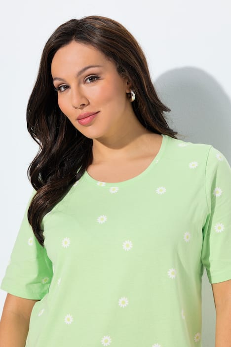 T-Shirt, blomstret, classic, rund hals, kort ærme, bindebånd