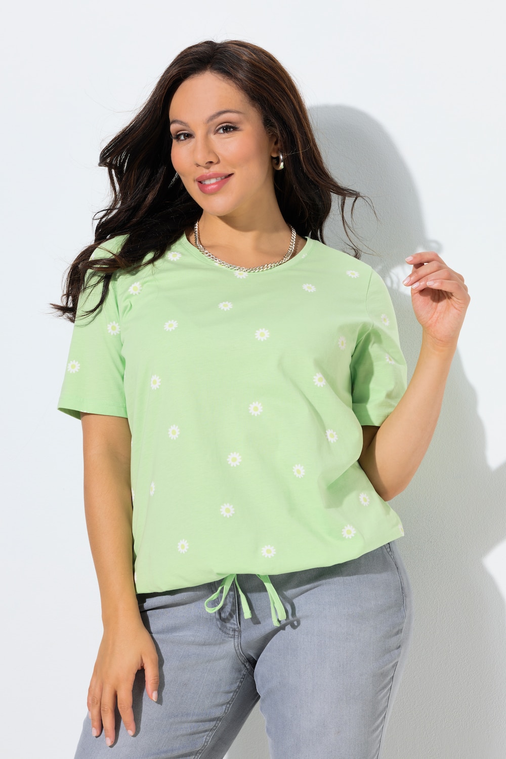 T-Shirt, blomstret, classic, rund hals, kort ærme, bindebånd