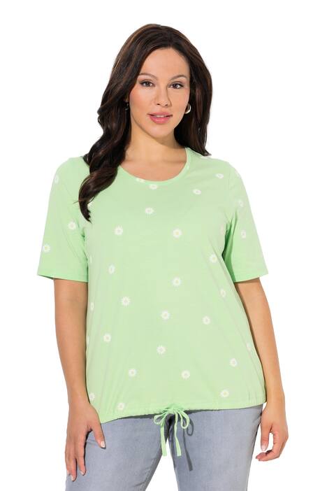 Tričko, květy, Classic, kulatý výstřih, krátké rukávy, stahování na lemu