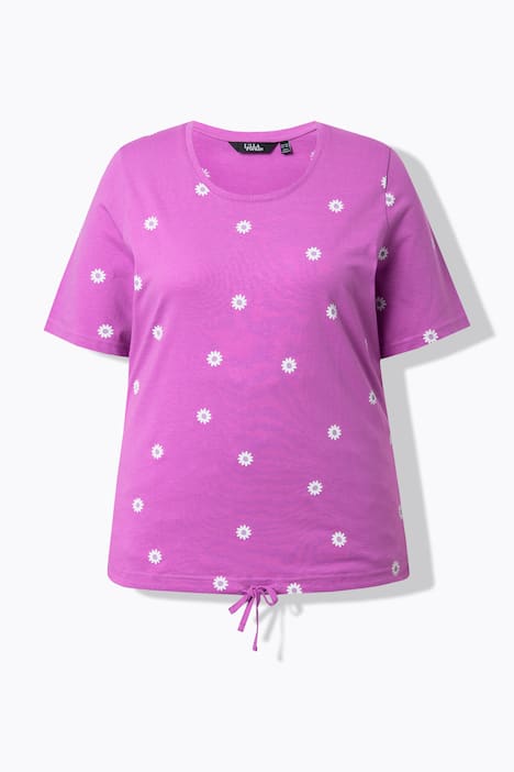 T-Shirt, blomstret, classic, rund hals, kort ærme, bindebånd