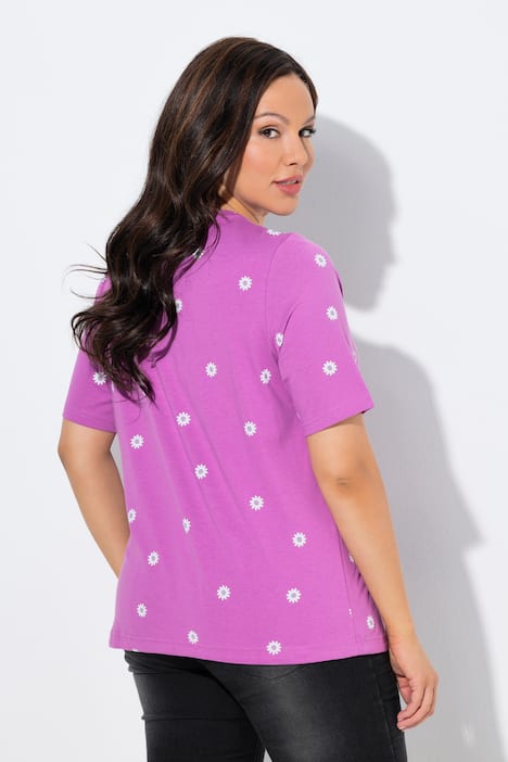 T-Shirt, blomstret, classic, rund hals, kort ærme, bindebånd