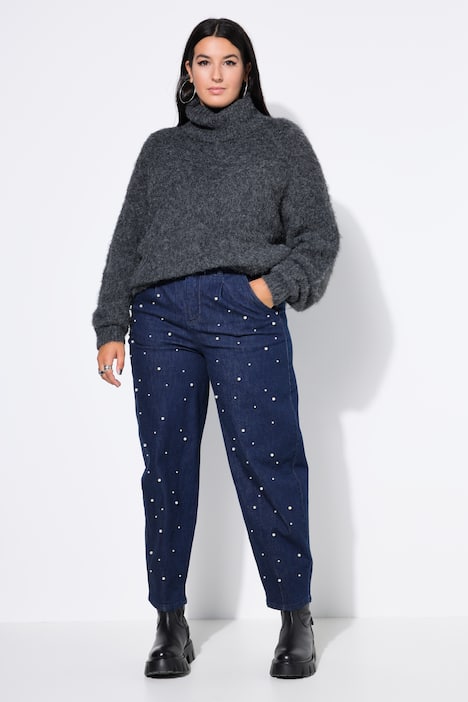 Ballonjeans, wijde ballonpijpen, hoge taille, sierkraaltjes