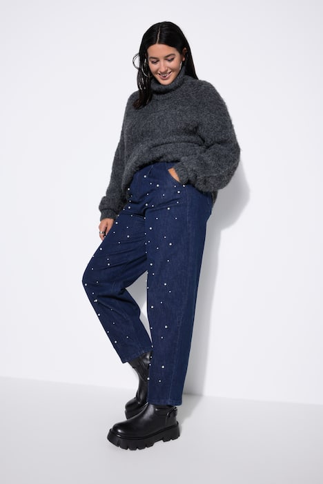 Jeans a vita alta con taglio della gamba ampio a palloncino e perline